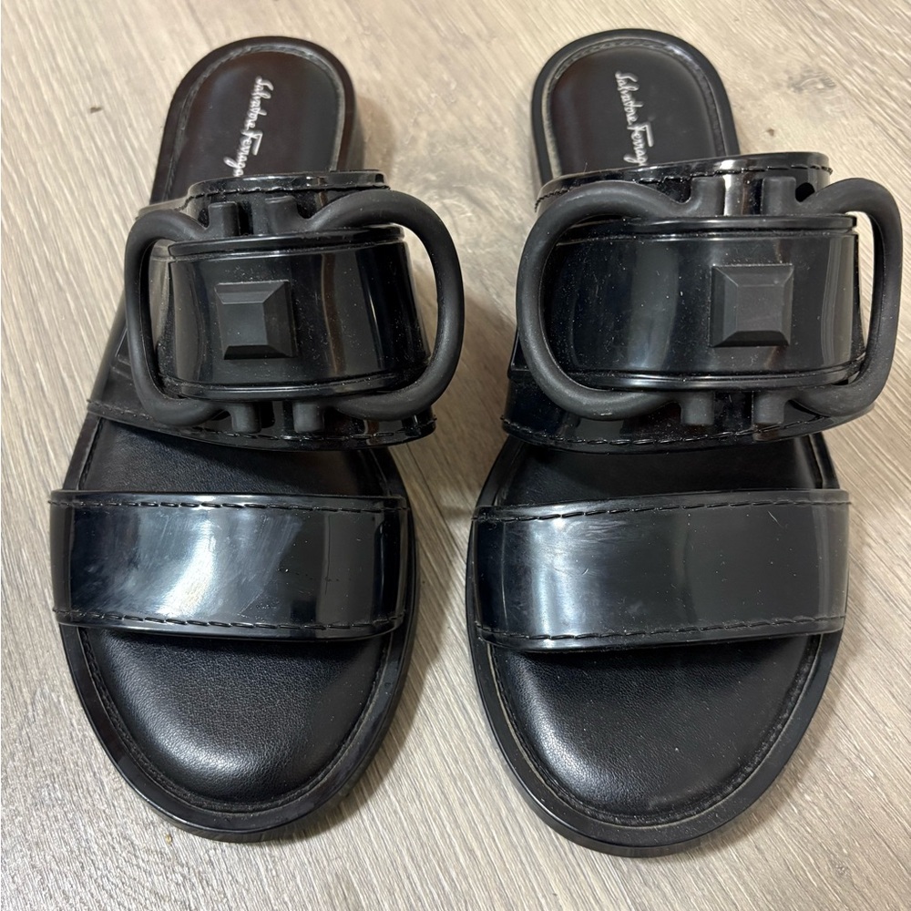 Salvatore Ferragamo Black Mules with Glossy Finish